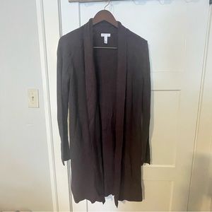 Leith long cardigan sweater; dark plum